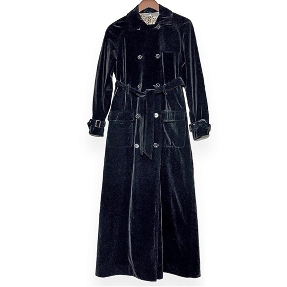 Vtg Newport News Long Velvet Double Breasted Trench Coat Duster Jacket Goth 14 - Picture 1 of 8